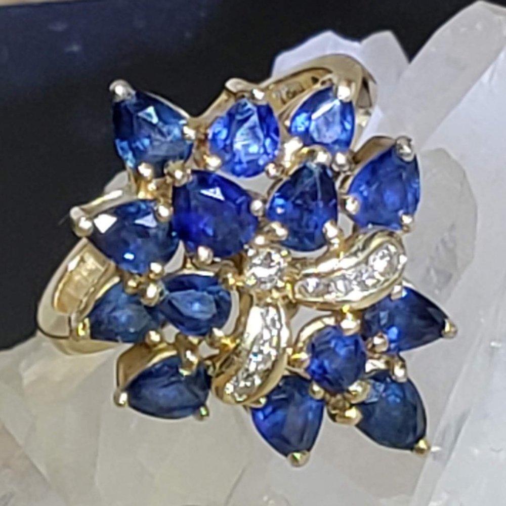 Genuine Sapphire& Diamond 18k Solid Gold Ring